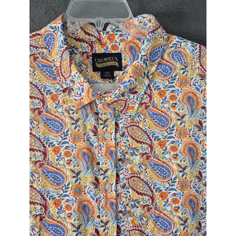 Cremieux Shirt Mens 4XB White Blue Paisley Performance Button Up Short Slv NEW